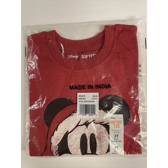 Jumping Bean Disney Mickey Mouse Santa Hat Long Sleeve Graphic Tee Toddler 3T - Picture 2 of 5